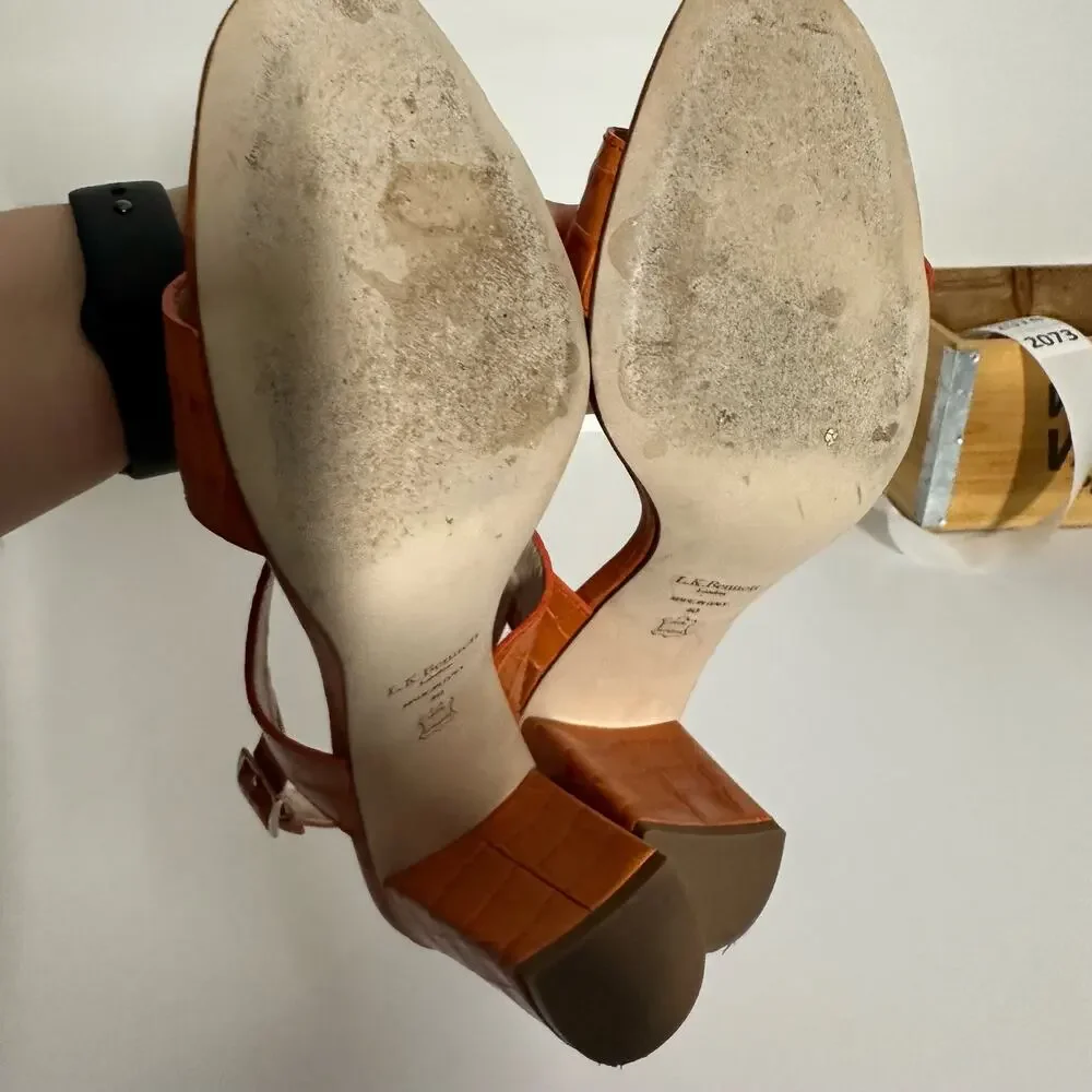 LK Bennett Women's Rhiannon Tangerine Crocodile Embossed Sandal Heels Size 40